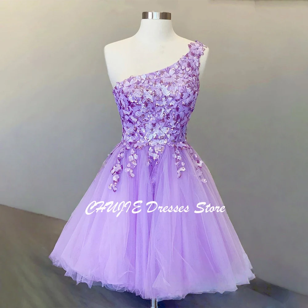 

Лавандовое выпускное платье на одно плечо, хит продаж, для выпускного вечера, с аппликациями, для подростков, на 15-16 лет, мини-платье для вечеринки, выпускного бала