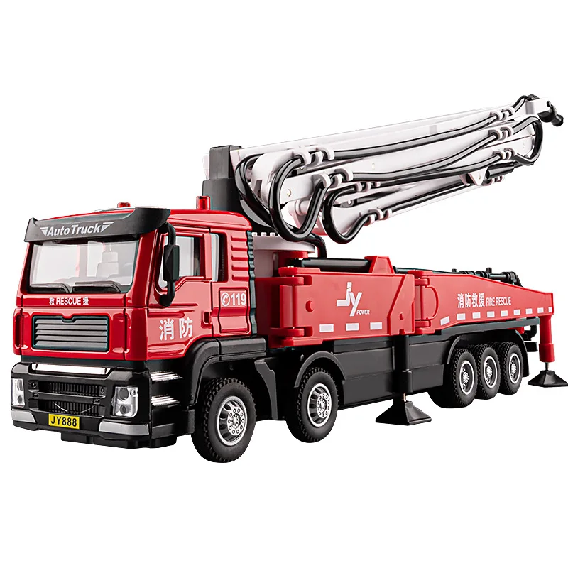 Remolque de cama plana 1:50, bomba de cemento, modelo de camión, juguetes, puertas de coche de aleación fundida, sonido abierto, luz, vehículo extraíble, regalo para niños