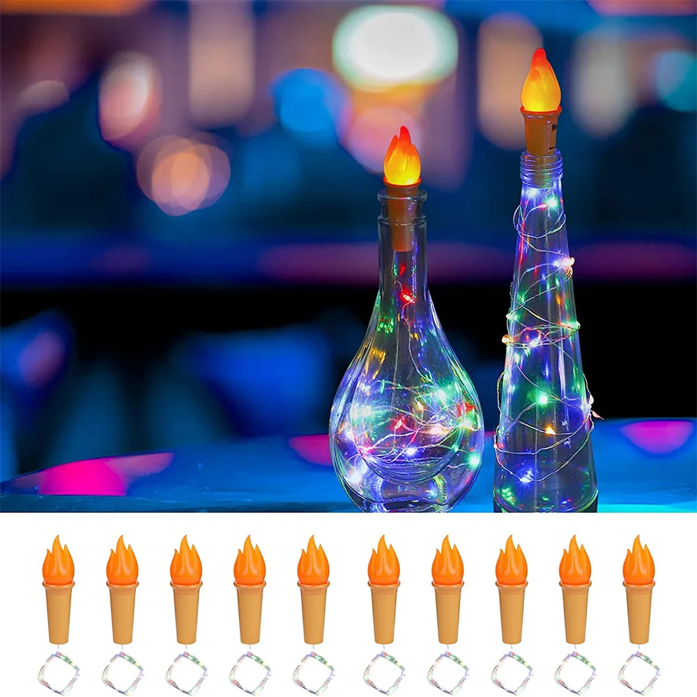 

10PCS 2M 20 Led Candle Flame Wine Bottle Lights Cork Shape Fairy Copper Wire String Light for Party Christmas Wedding Decoration