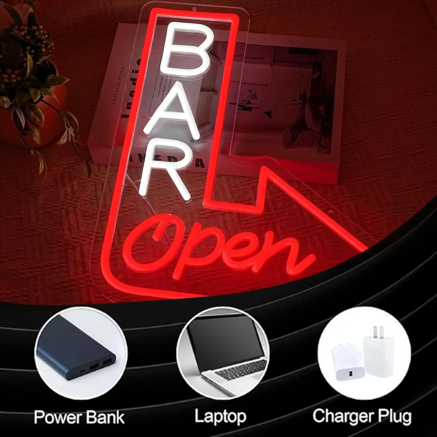 Bar Open Neon Sign USB Powered LED Neon Light Home Bar Pub Club Shop Restaurant Business Aesthetic Decor Night Light Gift - view 3