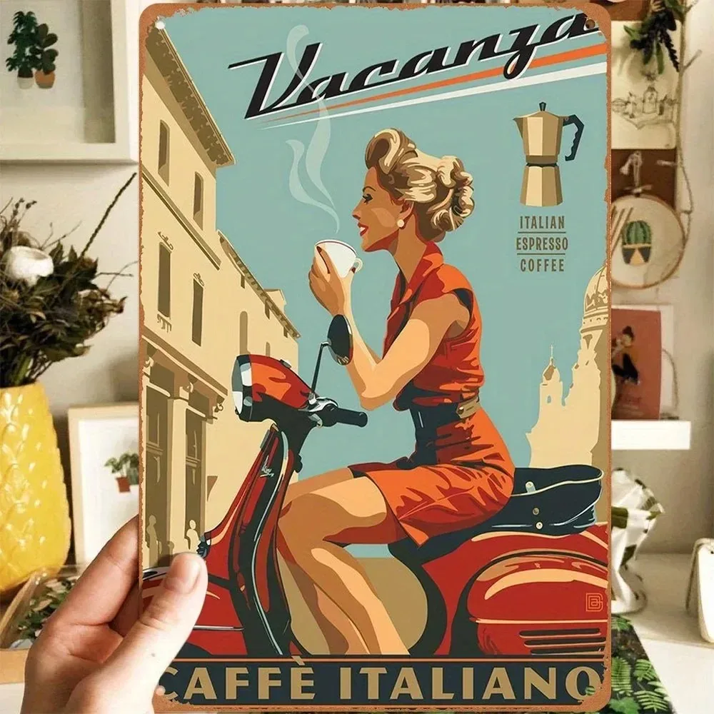 

ESPRESSOVINTEDGE Italian Espresso Embossed Aluminum Sign – Retro Metal Art with Milano-Style Coffee Cup & Steam Wand Motif
