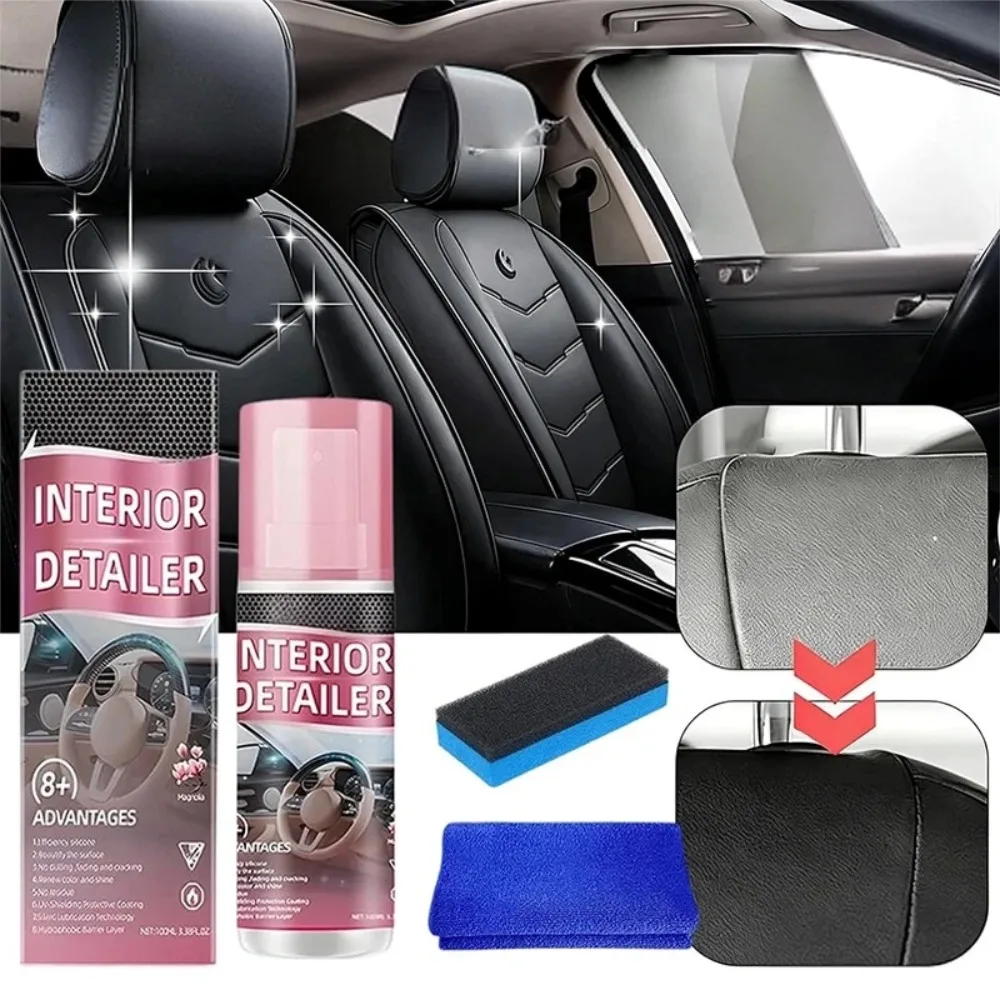 Car Renew Polishing Cleaner Instrument Panels Leather Seats Plastic Surface Cleaning Protecting Car Interiors Rinse-free Spray