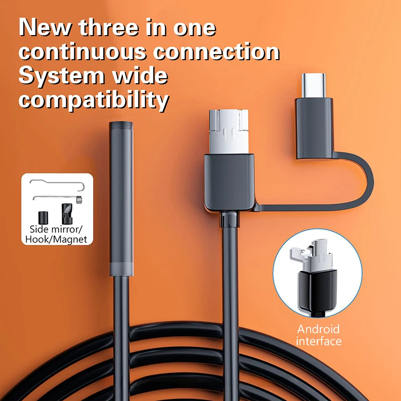 Mini Camera 7mm 2M Hard Wire Android Type-C USB Car Detection Camera Pipeline Detection Waterproof Endoscope Adjustable Cable