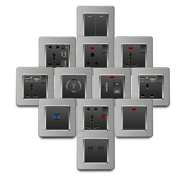 

Черный матовый настенный светильник из нержавеющей стали, британский стандарт 13А, универсальная розетка USB C3.1A18W для быстрой зарядки, выключатель света