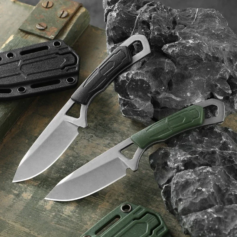 1PC Tactical Mini Neck Knife, EDC Multifunctional Necklace Small Straight Knife, Portable Outdoor Camping Self-Defense Knife