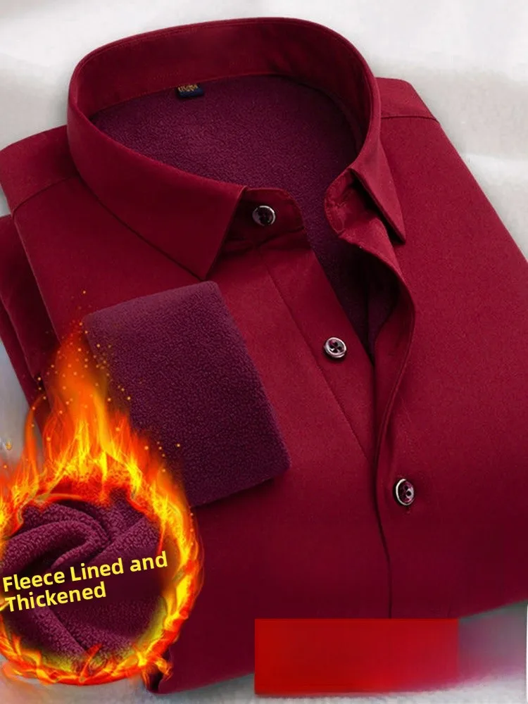 

Men's Long Sve Fce Lined Thiened Winter Busin Casual irt Iron Free Wrinkle Resistant Profional Color irt
