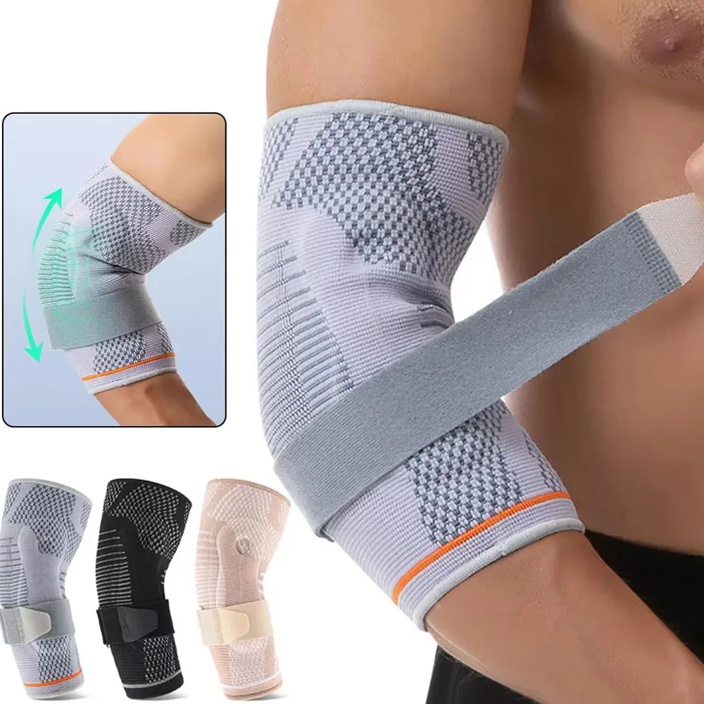1Pcs Elbow Pads Silicone Compression Elbow Protection Sports Injuries 3D Knit Adjustable Elbow Support Tennis Basketball Unisex