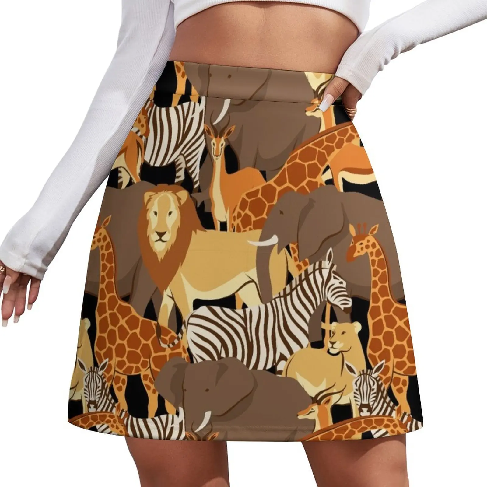 Safari, Giraffe, zebra, elephant, animal print Mini Skirt mini skirts Skirt satin Mini Skirt