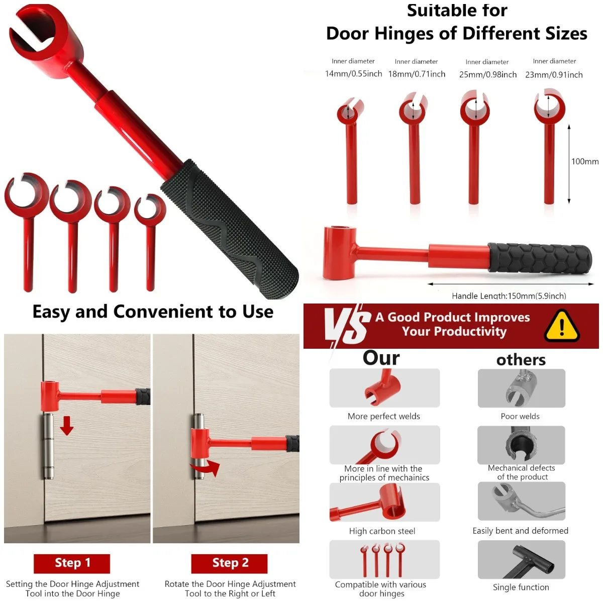 

4 in 1 Door Hinge Adjustment Tool Set, Adjustable Wrench for Hinge Gaps, Repair Spanner with Handle – Ideal for Home & Professio