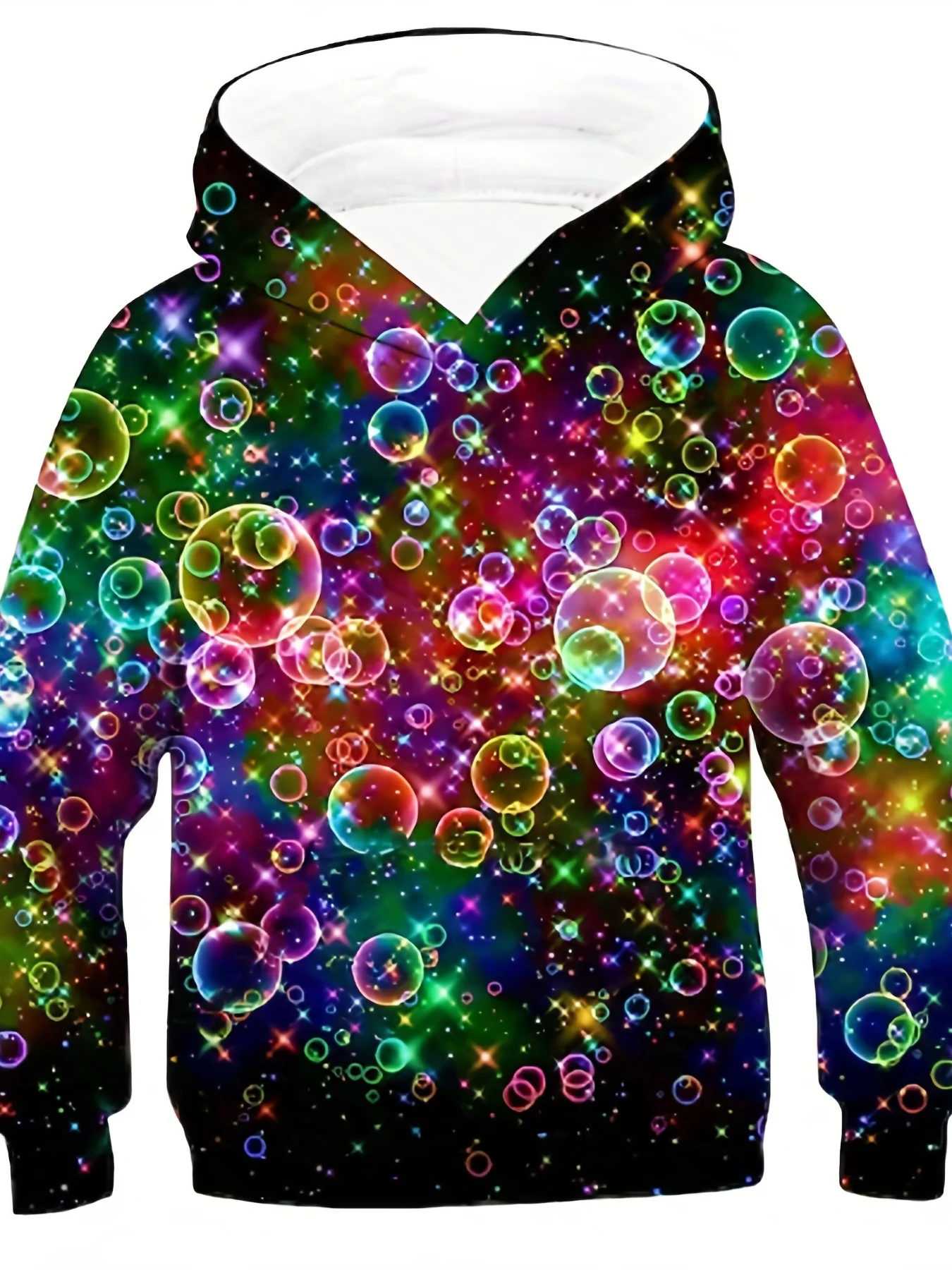 

3D colorful bubble printed hooded sweatshirt for girls and boys, fashionable and casual slightly elastic hooded sweatshirt, suit