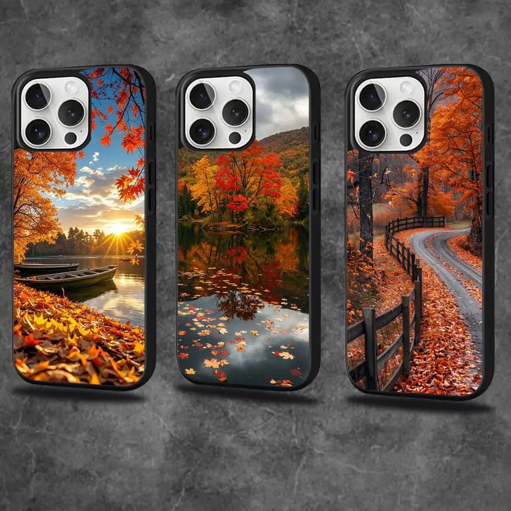 

Чехол для телефона с фланелью с осенними листьями для iPhone 16,15,14,13,12,11, Pro, Max, Plus, Mini, SE4, E с магнитной беспроводной зарядкой Magsafe