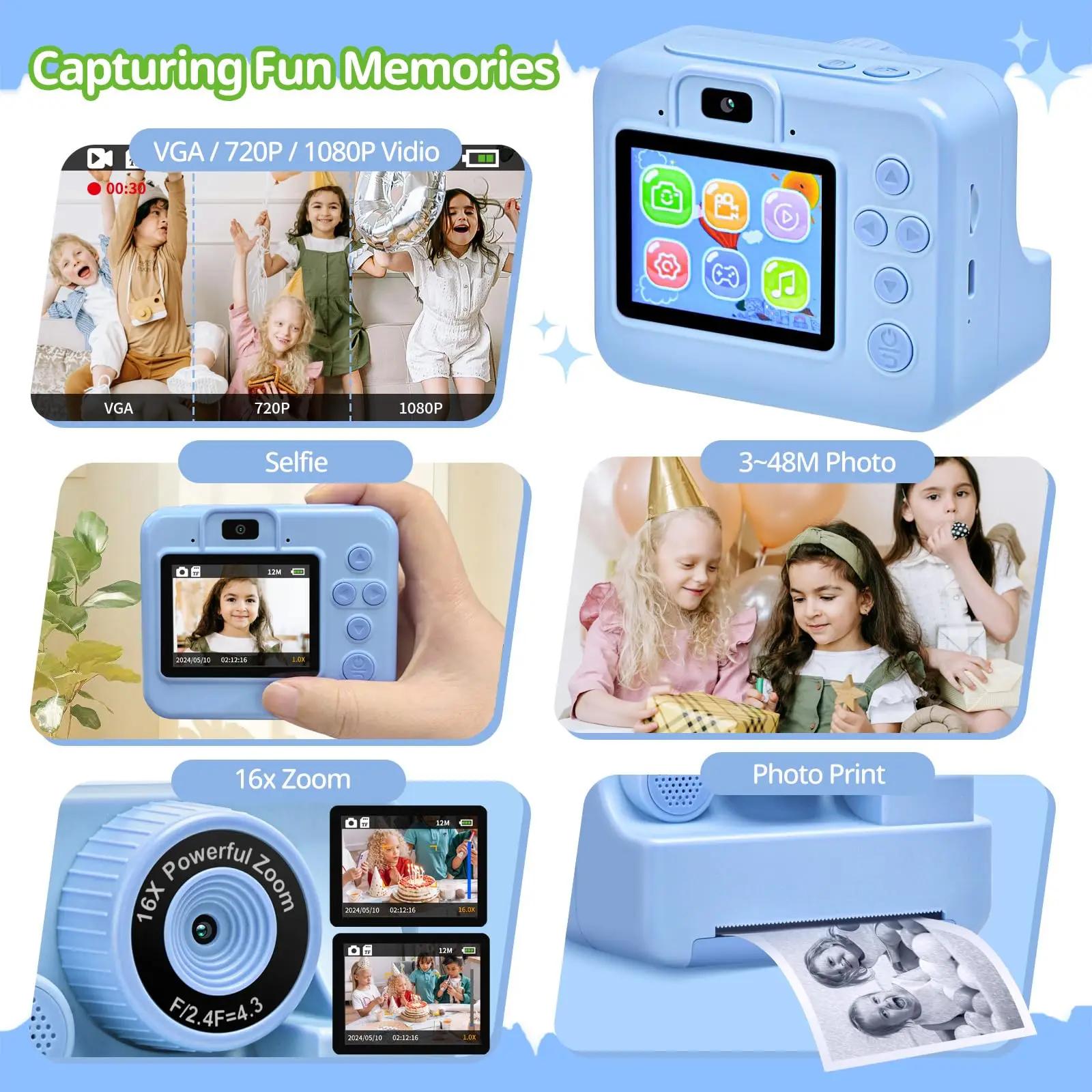 Appareil Photo numérique à impression instantanée pour enfants, jouets pour tout-petits, 1080P, 2.4 pouces, impression thermique, jeux Photo, cadeaux pour garçons et filles