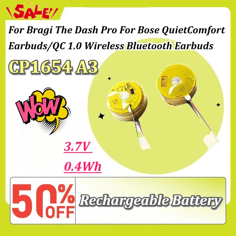New CP1654 A3 3.7V 0.4Wh Wireless Bluetooth Earbuds Battery for Bragi The Dash Pro for Bose QuietComfort Earbuds/QC 1.0 Earbuds
