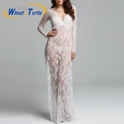 Maternity's White Lace Beach Pregnant Long Dress Women Photography Props Transparent Pregnancy Pajamas