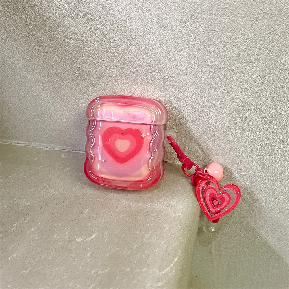 For Airpods 3 Korea Pink Gradient Love Heart Pendant Case For Airpods 2  3 Pro Earphone Case Charge Box Soft Wireless Bluetoon