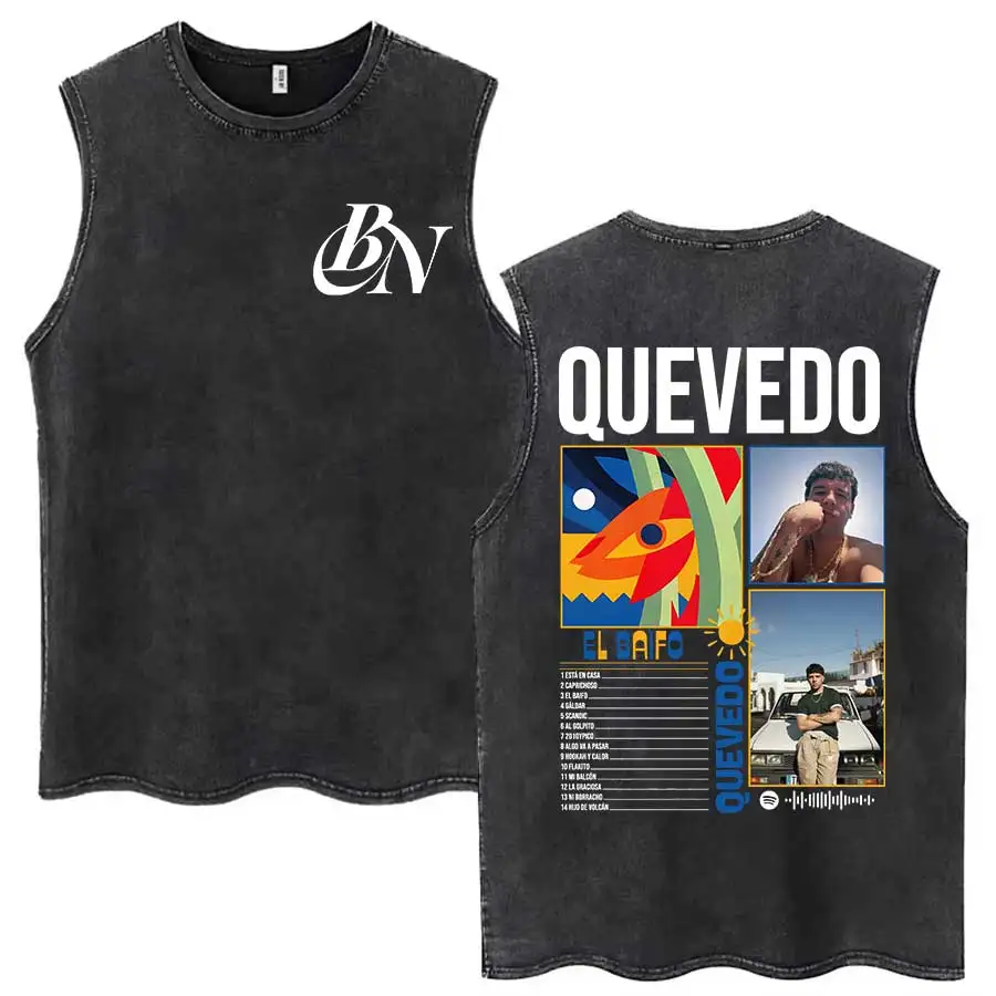Singer Quevedo Buenas Noches Tour Vintage Washed Tank Tops Men Women Retro Gothic Metal Sleeveless Vest Casual T-shirt