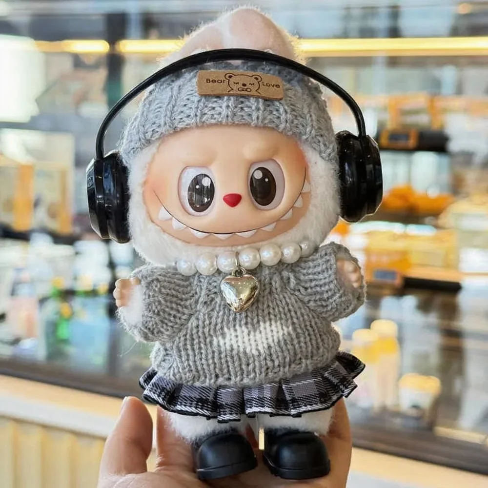 

Милая одежда для лабу, наряд, свитер, юбка JK с клетчатой юбкой Love для 15 см, 17 см, Ropa labubu, аксессуары для кукол Big in Energy