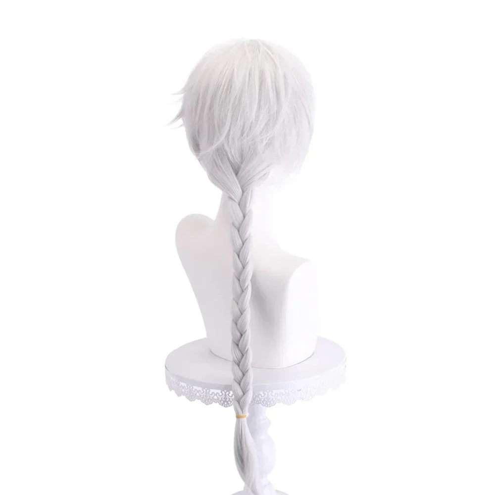 Pelucas de Cosplay de Anime, peluca sintética larga y recta con trenza blanca, pelo esponjoso resistente al calor para fiesta diaria