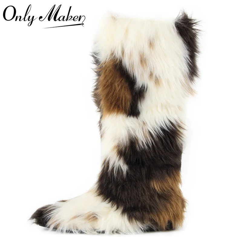 

Onlymaker Women Pointed Toe Faux Fur Boot Furry Fluffy Big Size Fashion Short Snow Boots