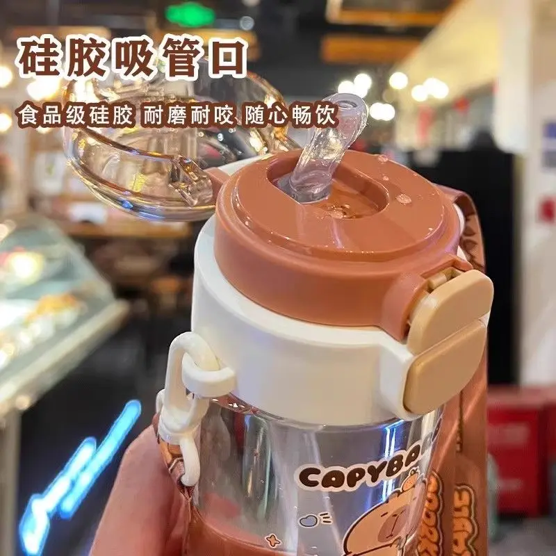 Capybara Transparent Straw Cup Capybara Cartoon Plastic Water Cup with Portable Handle for Wedding and Student Use kapibara bott - view 5