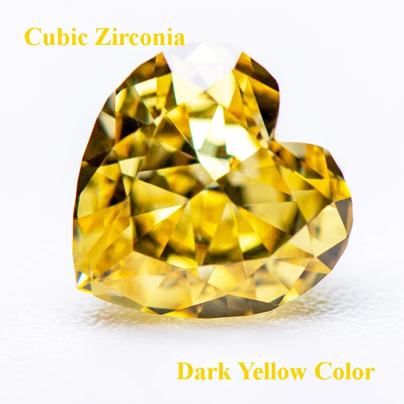 

Cubic Zirconia Crushed Ice Cut Dark Yellow Color Heart Shape Charms Beads for Diy Jewelry Making Rings Materials No Certificate