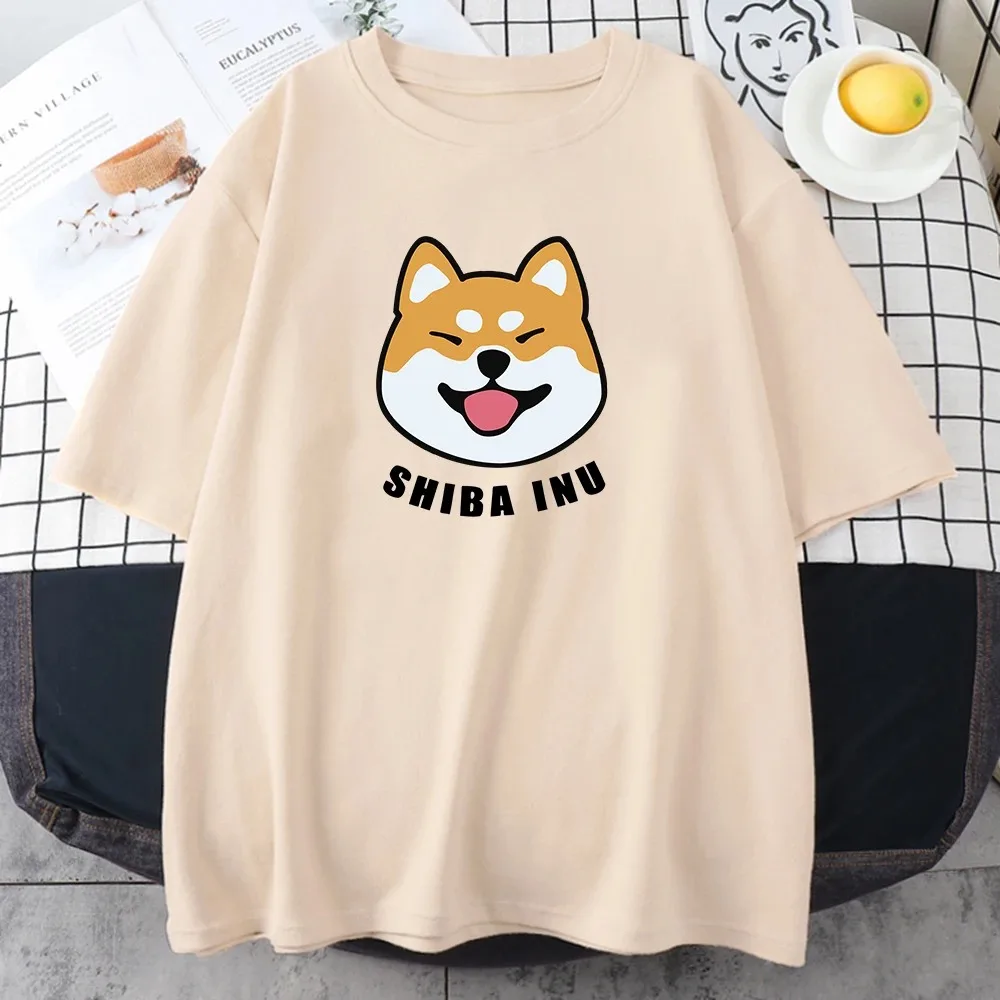 Cute Shiba Inu Letter Print Women\'s T-shirt Summer Oversized T-shirt Cute Animal Short-sleeved Cartoon Cotton Women\'s T-shirt