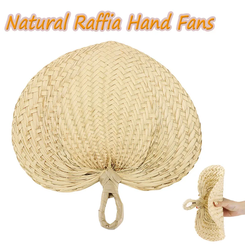 Wedding Natural Raffia Hand Fans Decor,Chinese Style Handmade Woven Straw Fan,Summer Cooling Supply for Wedding Party Farmhouse