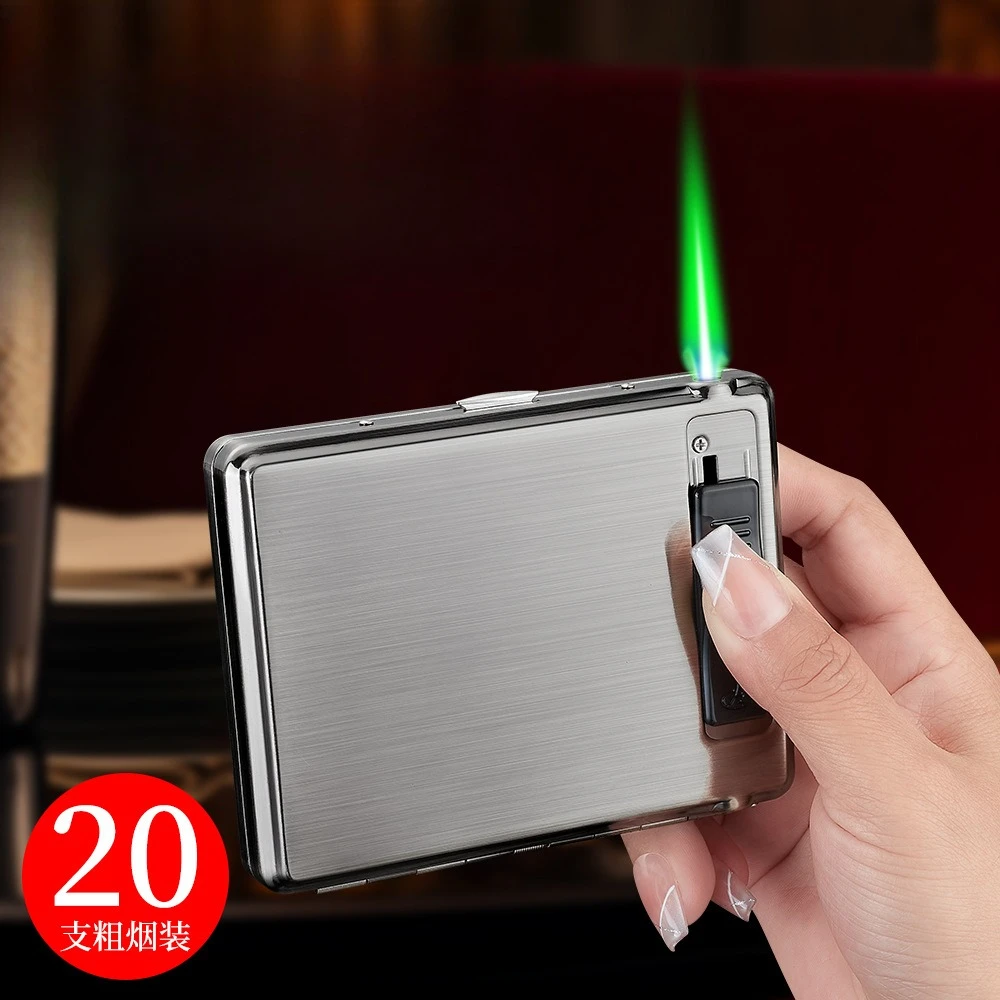 

Portable Flip Cover Cigarette Box with 20 Thick Cigarettes and Inflatable Lighter Dual Use Metal Cigarette Box