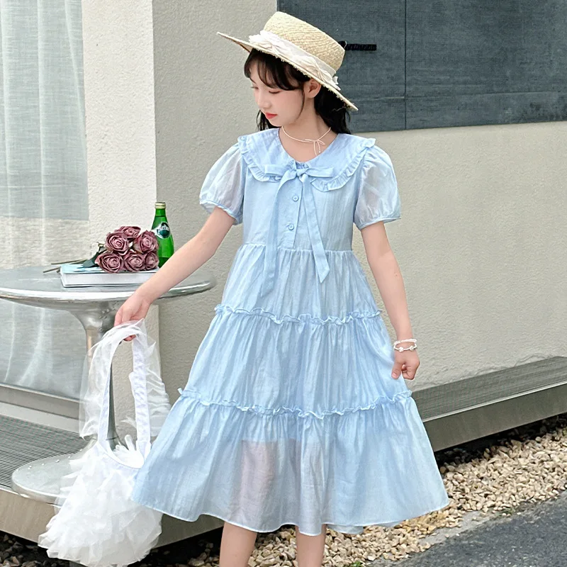 

Girls Sweet Doll Collar Dress 2025 New Little Girl Fashion Bubble Sleeve Princess Dress Super Fairy Skirt fashion