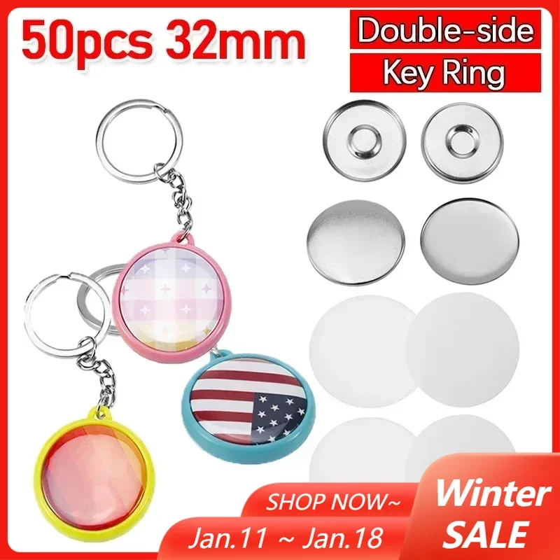 50 pz/set 32mm Double-side Portachiavi Distintivo Pulsante Perni Maker Portachiavi Bottone Fare FAI DA TE Perni Rotondi Parti Che Fanno Forniture 25mm 37mm