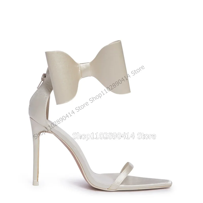 White Butterfly Knot Decor Shallow Sandals Back Zipper Women Shoes Thin High Heels Novel Fashion Party 2023 Zapatos Para Mujere