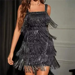2024 Spring Summer New Sexy Tassel Women Sling Dress Fashion Beaded Female Vestidos Cocktail Dresses