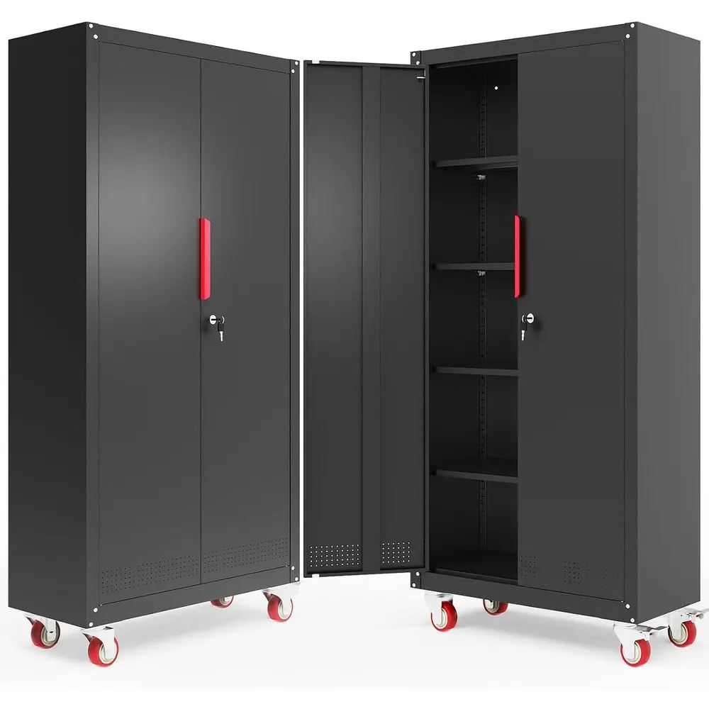 

71-Inch Rolling Metal Storage Cabinet with Adjustable Shelves and Lockable Doors - Ideal for Garage, Home, and Office Use
