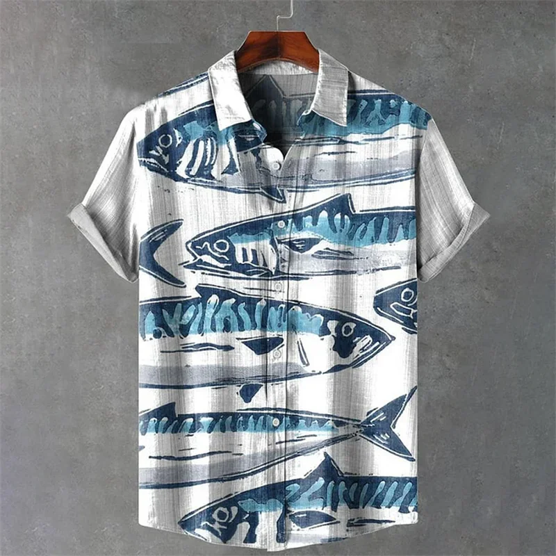 

New Daily Street Social Top Big Fish Art Large Pattern Hot Selling Fashion 2024 Hawaii Shirt Large Size 3D Digital Printing