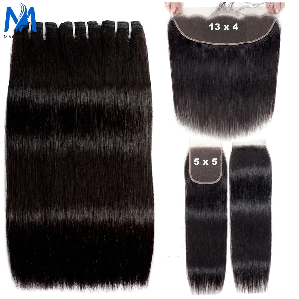 Straight Bundles with 13X4 Lace Frontal 2x6/5x5 Real HD Lace Closure with Bone Straight Double Drawn Vietnamese Hair Bundles