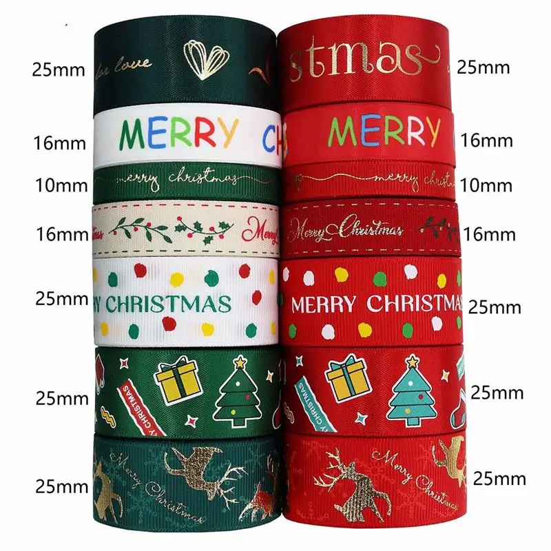 4.5m Christmas Ribbon Printed Christmas Polyester Ribbon For Handmade Design Christmas Decoration DIY Gift Packing