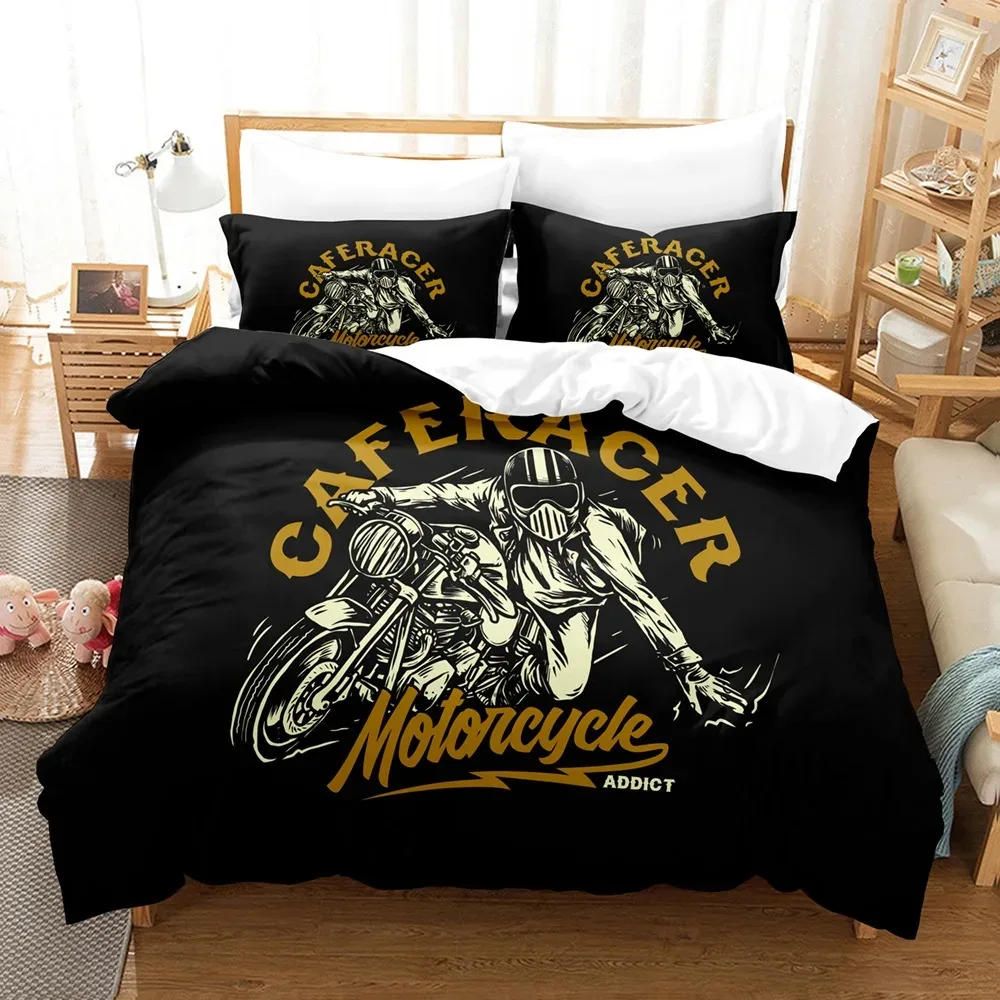 

Motorcycle Duvet Cover Set Dirt Bike Extreme Sports Theme for Boy Girl Motocross Racer Polyester Bedding Set King Queen Size