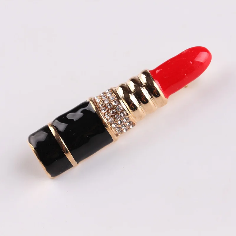 Luxury Brand Jewlery Style Lipstick Rhinestone Pins Brooches Red Black Dripping oil Broche Broach Jewelry for Women