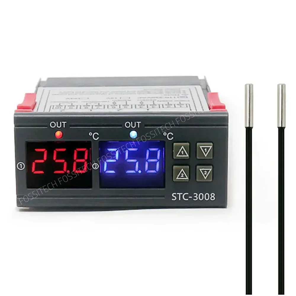 STC-3008 cyfrowy 2-kanałowy regulator temperatury AC/DC podwójny wyświetlacz temperatury inkubacji z podwójnym przełącznik kontrolera