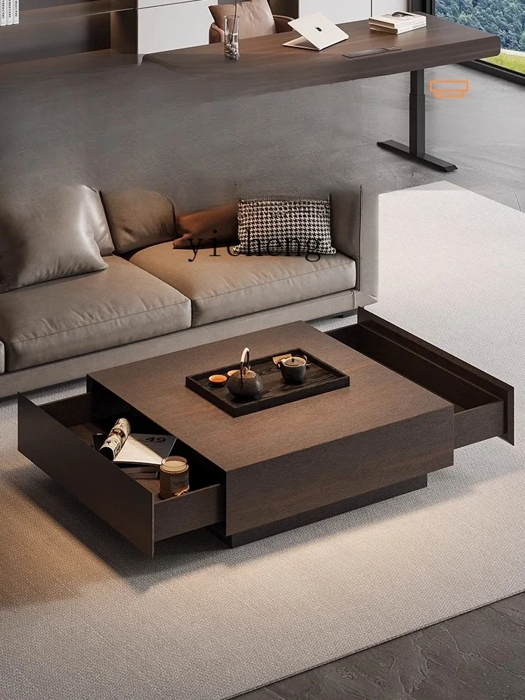 

ZZ minimalist coffee table combination rectangular side table drawer storage solid wood small table household small apartment