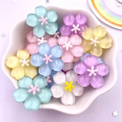 Resin Kawaii Colorful Glitter Cherry Blossoms Flatback Stone Flower Scrapbooks Figurines 10PCS DIY Bow Crafts Decor Accessories