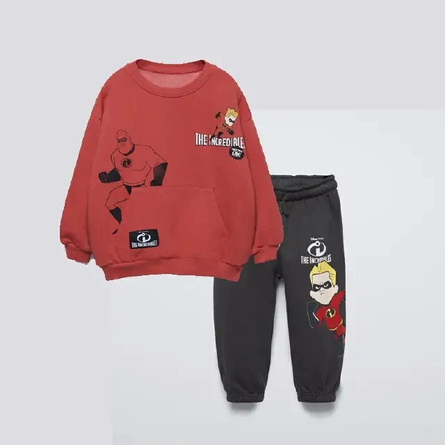 Fashion Cartoon Set For Boys And Girls Autumn And Winter Set Round Neck Hoodie Set For Young Children Fashionable Children