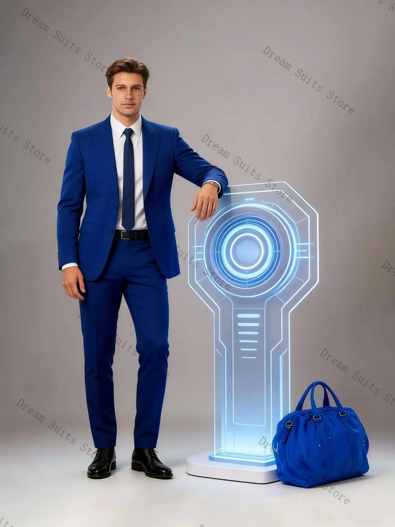 

Fashion Blue Men Suit Set 2 Pcs Blazer+Pants Trousers Customized Spring Cotton Formal Office Jacket Wedding Tuxedos Prom Coat