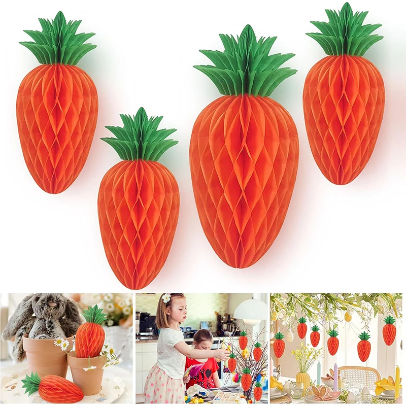 1/3/5Pcs Easter Carrot Shape Honeycomb Ball Paper Lantern Easter Birthday Party Hanging Ornaments Home Decoration Pendants Gifts