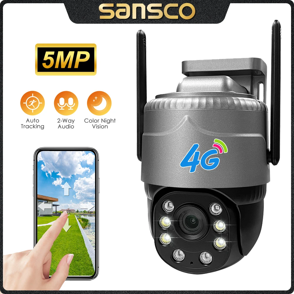 

SANSCO 5MP 4G PTZ Camera AI Human Detection Tracking Outdoor 3MP Wireless Night Vision WIFI Surveillance IP Camera V380 PRO