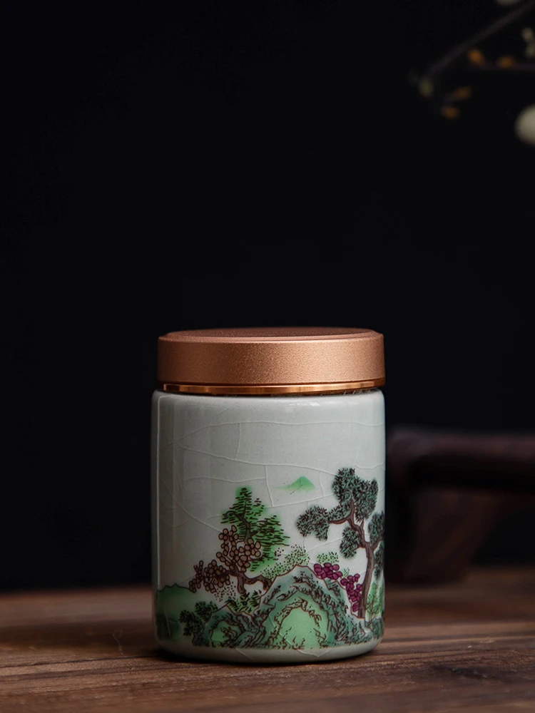 Porcelain Tea Caddy From Ge Kiln with Ceramic Storage Handmade Ceramic Tea Caddy with Metal Lid Tea Box Organizer Tea Jar