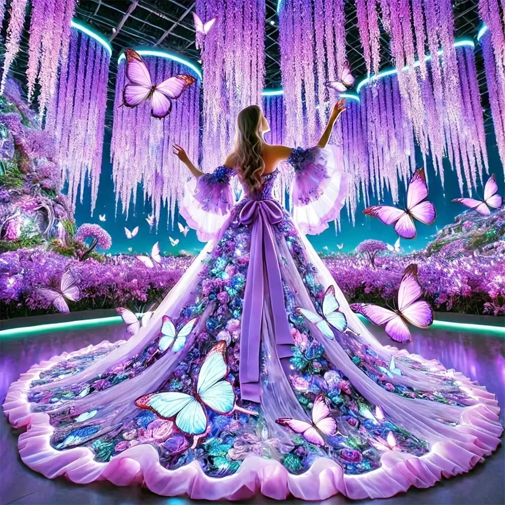 

Lavender Wisteria Purple Gown Fairy Jigsaw Puzzle, Butterfly Floral Ballgown Home Decor Home Leisure Entertainment