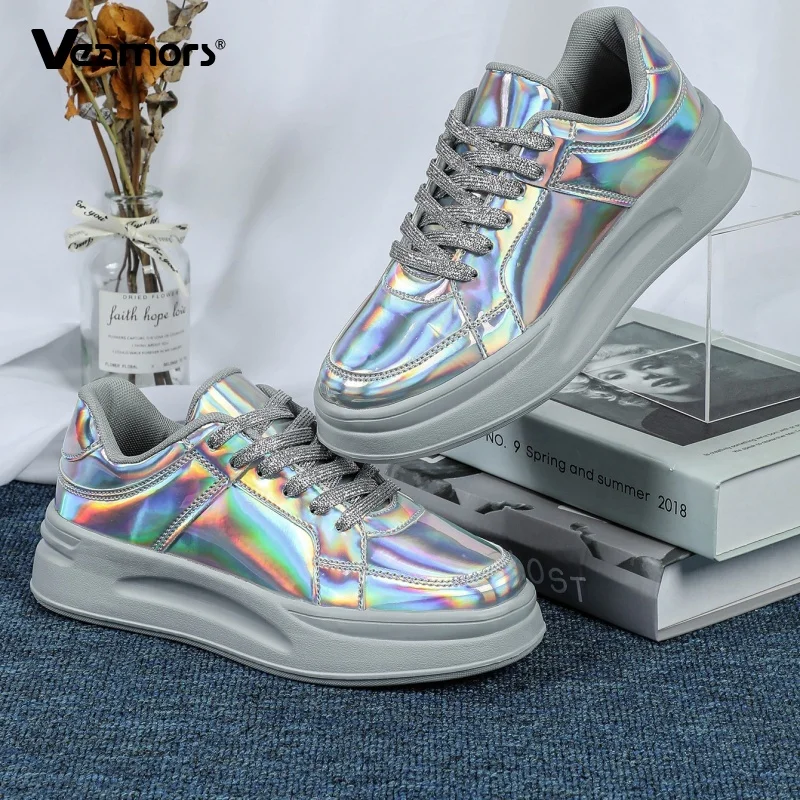 

Men Women Board Shoes PU Leather Fashion Lace-up Casual Sport Shoes Sequined Non-slip Shoes for Traveling Jogging Running