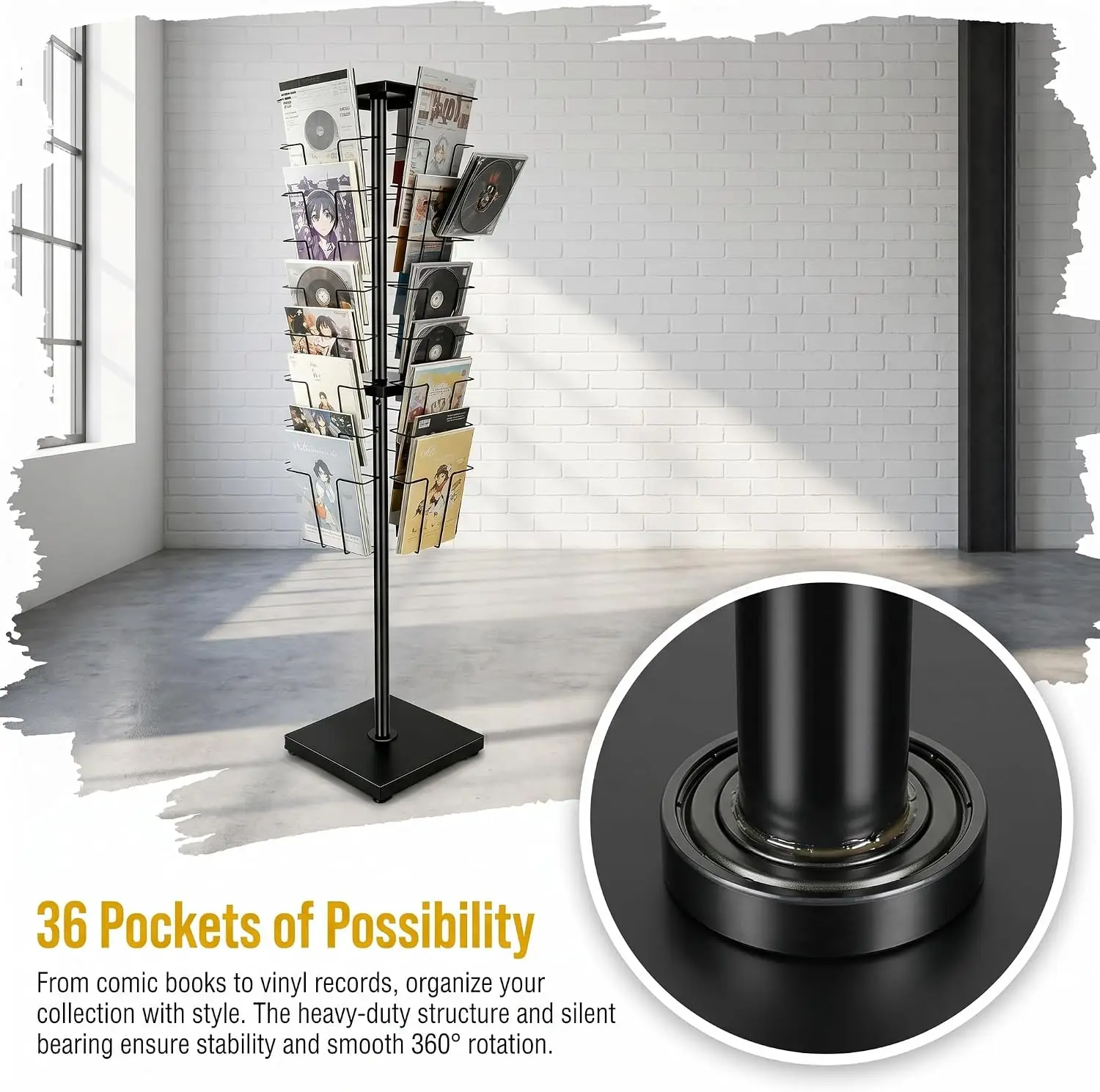 Brochure Stand Rotating Card Greeting Rack Pockets Magazine
