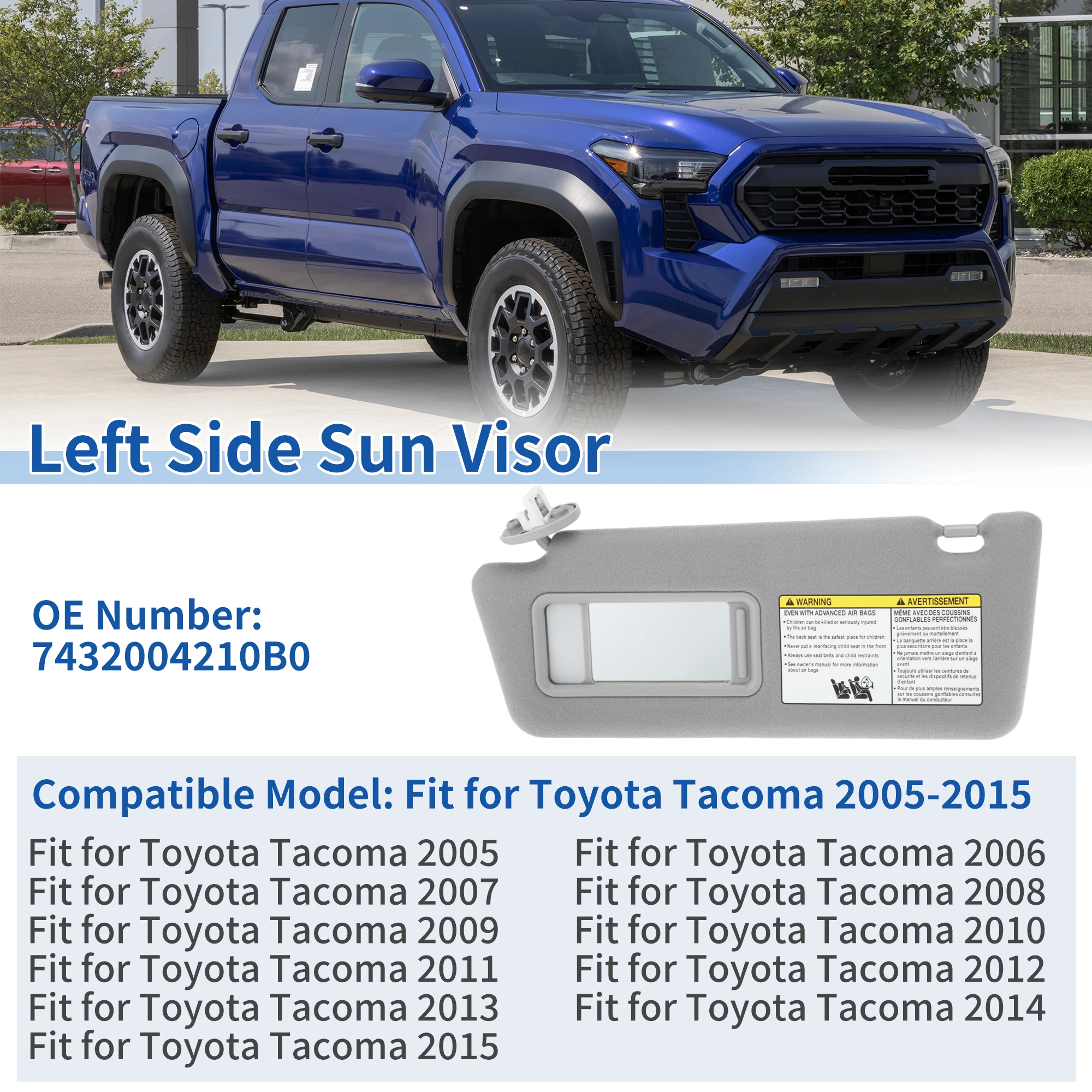 

UXCELL левый солнцезащитный козырек для водителя Toyota Tacoma 2005-2015, серый с косметическим зеркалом и подсветкой